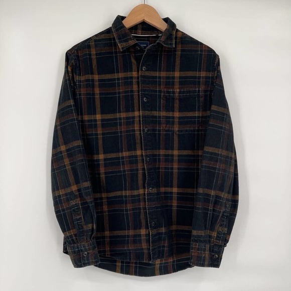 7 Diamonds Other - 7 Diamonds Mens Button Down Shirt Brown Black Plaid Corduroy 100% Cotton M